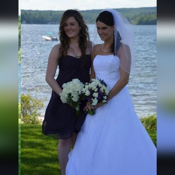 Bill Levkoff Women's Plum Chiffon Strapless Midlength Bridesmaid Gown Size 4 - Picture 16 of 16